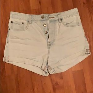 High waisted light blue denim shorts